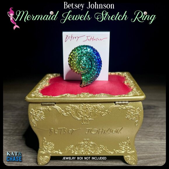 Betsey Johnson Mermaid Jewels Stretch Ring Conch Shell Blue Ombre Ursula Ariel - Picture 3 of 9